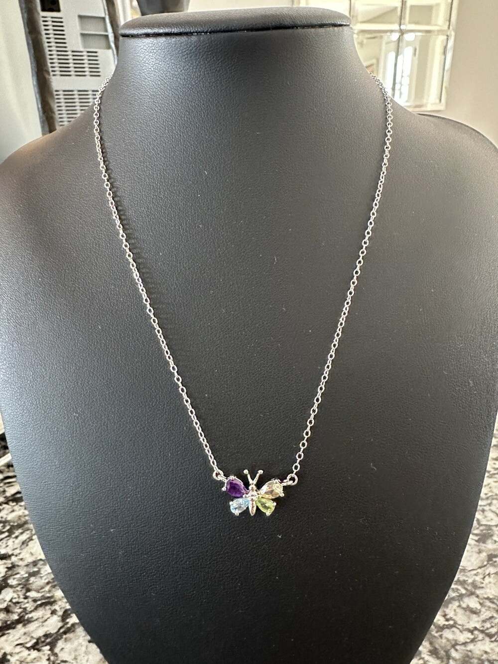 Ross Simons 925 Sterling Silver Multi Gemstone Butterfly pendant necklace 16”
